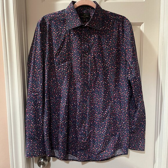 Simon Carter London Button Down Designer Dress Shirt Red Flower Christmas Medium - Picture 1 of 7